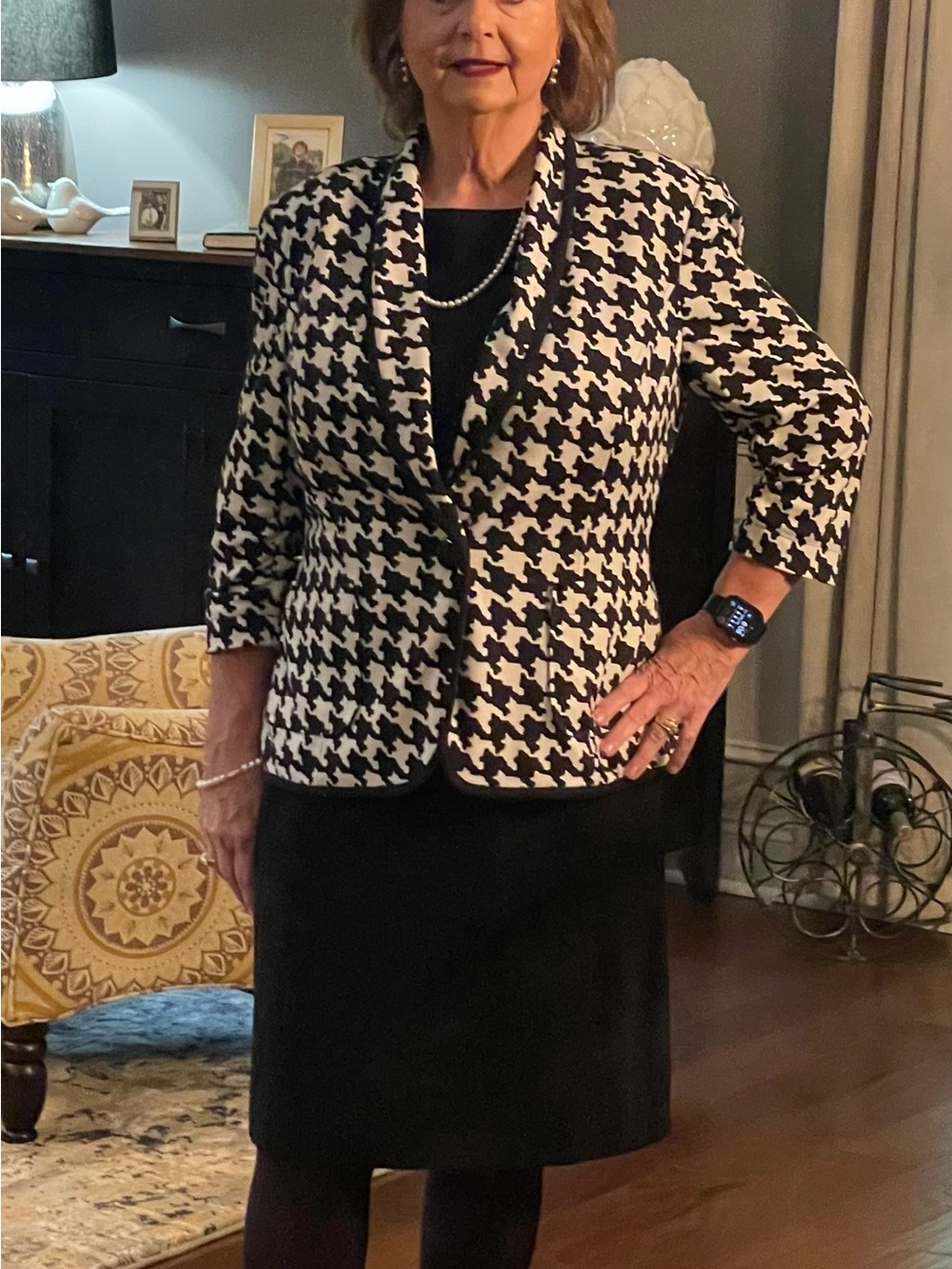 Kasper Black and White Patterned Blazer